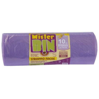 Mister Bin Sacco Immondizia Legacci Viola 70X110 Pezzi 10