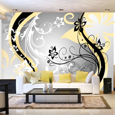 Fotomurale Zig zag floreali giallo cm 300x210 Artgeist