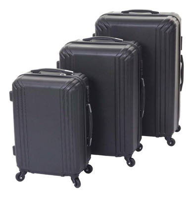 Set 3x valigie HWC-D54a guscio rigido plastica ABS nero - MENDLER