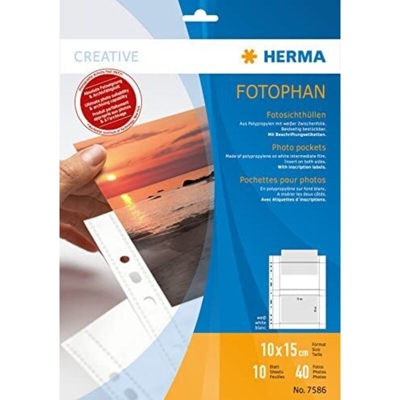 Fotophan transparent photo pockets 10x15 cm landscape white 10 pcs. - sheet protectors (Polypropylene) - Herma