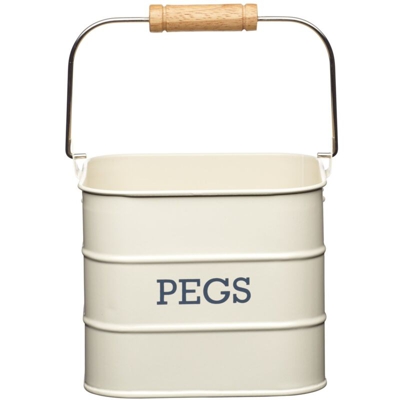 Living Nostalgia Kitchen Craft - Contenitore per mollette in latta, scritta in lingua inglese, colore panna