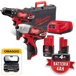 Milwaukee - M12 BPP2B-421C - POWERPACK TRAPANO AVVITATORE + TRAPANO AD IMPULSI 1/4 IN VALIGETTA - BATTERIE DA 2,0Ah e 4,0Ah en oferta