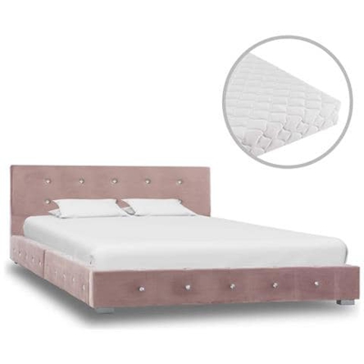 Letto Con Materasso Rosa In Velluto 120x200 Cm