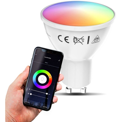 Lampadina LED smart RGB GU10, luce calda fredda colorata, dimmerabile con lo smartphone, funziona con App per iOS e Android, Amazon Alexa, Google