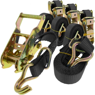 Cinturino di serraggio con cricchetto 25 mm x 4 m 600 kg nero (pacco 4) - Primematik