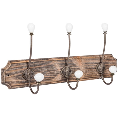 Biscottini - Appendiabiti a parete, ganci appendiabiti attaccapanni da muro in legno e ferro, gancio per giacche cappotti L50xPR10xH21 cm