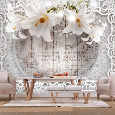 Fotomurale Lilies and Wooden Background cm 250x175 Artgeist