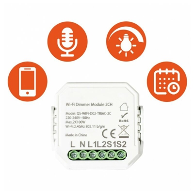 Modulo Dimmer Pulsante Smart WiFi 2 CH AC 230V - Compatibile con Alexa, Google e Smartphone - KIWI