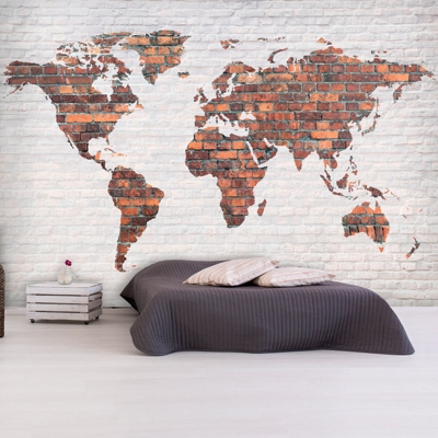 Fotomurale World Map Brick Wall cm 300x210 Artgeist