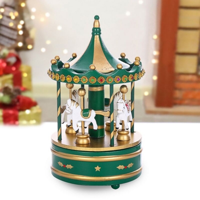 Wisdom - Giostrina Carosello con cavalli animato 23 cm in legno colore verde