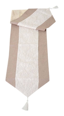 Set 2x tovaglie decorative effetto lucido Barocco T779 33x180cm beige avorio - MENDLER