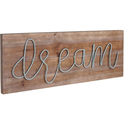 Targa cartello decorativo in legno con scritta LED 3x72x28cm Dream - MENDLER
