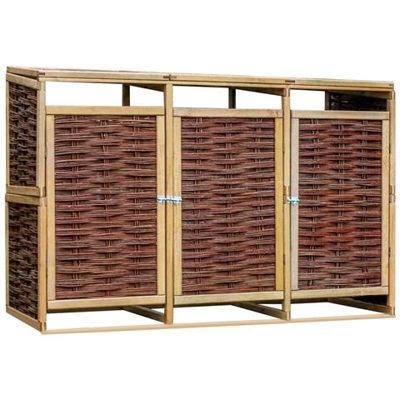 Copri Bidone Dei Rifiuti Triplo In Legno Di Pino E Vimini