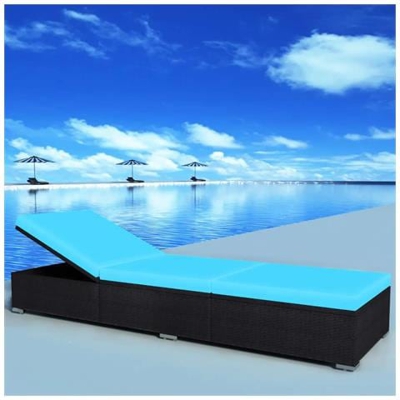 Lettino Prendisole Con Cuscino In Polyrattan Nero