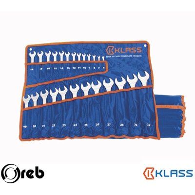 KLASS - SERIE 25 CHIAVI COMBINATE CROMATE CR-V DALLA 6 ALLA 32 MM DIN 3113 testa lucida