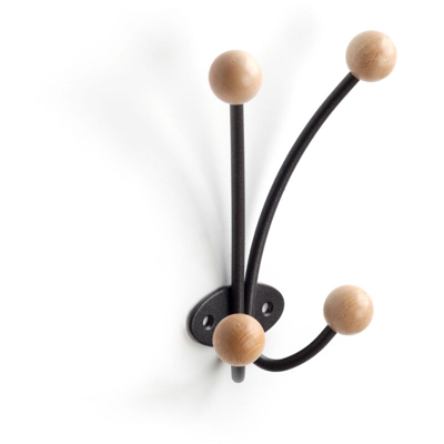 Appendiabiti da fissare alla parete o sui mobili, Acciaio, Faggio Trasparente, 4 ganci. Marchio REI