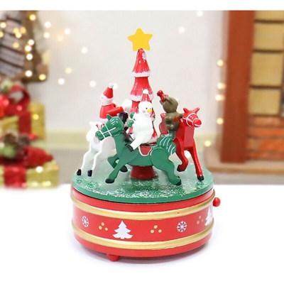 Giostrina Carosello con cavalli animato 20,5 cm in legno - WISDOM