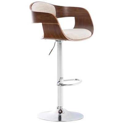 Sgabello rétro Kingston con Braccioli - Sgabello Bar Girevole 360° in Tessuto e Legno I Sgabello Alto Bancone Regolabile 63 - 77 cm Noce / / Crema