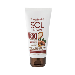 SOL Argan - Crema solar facial - antiedad y antimanchas - con aceite de Argán y Vitamina E - protección alta SPF30 (50 ml) - resistente al agua - piel características