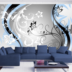 Fotomurale Zig zag floreali azzurro cm 300x210 Artgeist en oferta