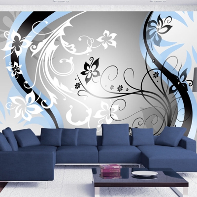 Fotomurale Zig zag floreali azzurro cm 300x210 Artgeist