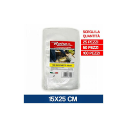100 PZ BUSTE SACCHETTI SOTTOVUOTO SOTTO VUOTO ALIMENTI MADE ITALY 24313V 25 PEZZI,CM 15X25 (22153) - Reber precio
