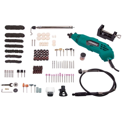 VONROC Strumento rotante multifunzione elettrico 160W. Include 232 accessori, albero flessibile e sacca portautensili