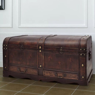 Baule del Tesoro Vintage Grande Marrone Tavolino Caffè VD28273 - Hommoo