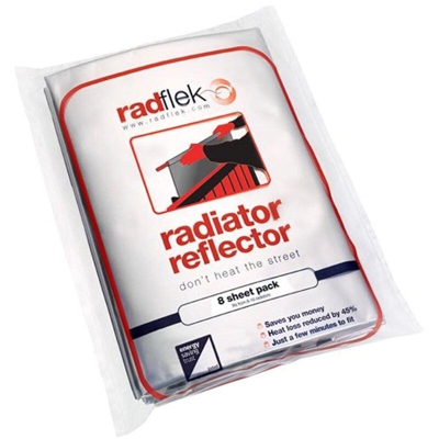 Radflek - Pannelli termoriflettenti per termosifoni, con strisce adesive termoriflettenti Radstik, confezione da 8 pannelli + 8 strisce Radstik