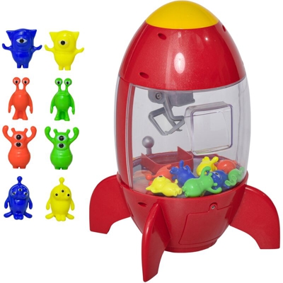 Homcom Macchinetta Pesca Pupazzi a Forma di Razzo Rosso con Luci Suoni e 8 Alieni per Bambini 3-8 Anni