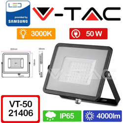 PRO VT-50 Faro led 50W slim alluminio nero chip Samsung SMD bianco caldo 3000K - SKU 406 - V-tac precio