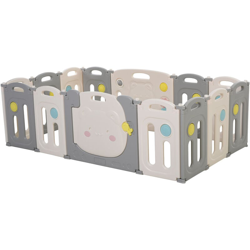 HOMCOM Box Recinto per Bambini +6 Mesi con 14 Pannelli a Incastro e Serratura, Grigio e Bianco características