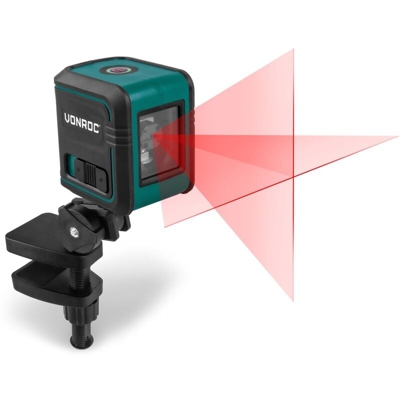 Laser a linee incrociate Autolivellante Raggio di 10 metri. Misuratore Orizzontale e Verticale. Include morsetto blocco, sacca portautensili e 2