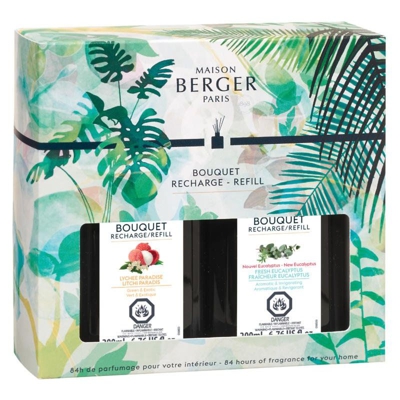 Maison Berger - DUOPACK PARFUMÈ PER BOUQUET LITCHI PARADIS + FRAÎCHEUR EUCALYPTUS 200 ML LAMPE BERGER PROFUMO CASA