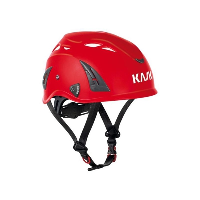 Casco lavoro Kask rosso sottogola elmetto protezione cantiere areato misura regolabile