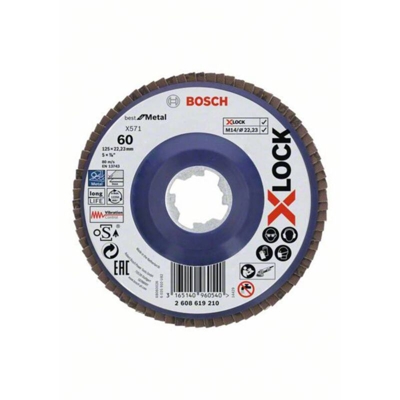Bosch Accessories 2608619210 Disco abrasivo lamellare X-LOCK, modello dritto, piastra portante in plastica, Ø125 mm, K