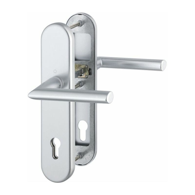 Set maniglia Stoccolma per porte spessore 67-72mm Spaziatura fori 92mm Alluminio naturale Set di protezione - Hoppe