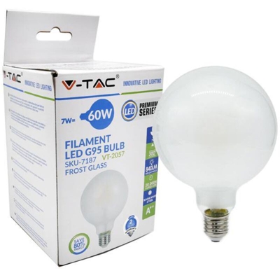 Lampadina LED V-TAC E27 7W G95 Filamento Satinato 6400K