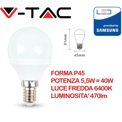 Lampadina LED V-TAC Chip Samsung E14 5,5W P45 6400K precio
