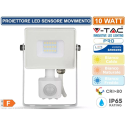 V-Tac Proiettore Led Chip Samsung 10W Luce Fredda 6400K Con Sensore Di Movimento In Pressofusione Di Alluminio Colore Bianco Vt-10-S 435 precio
