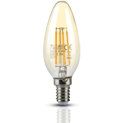 V-tac - lampadina filo led candela ambra 220-240 volt 300° 4 watt A++ CE E14 bianco caldo no tec 609883