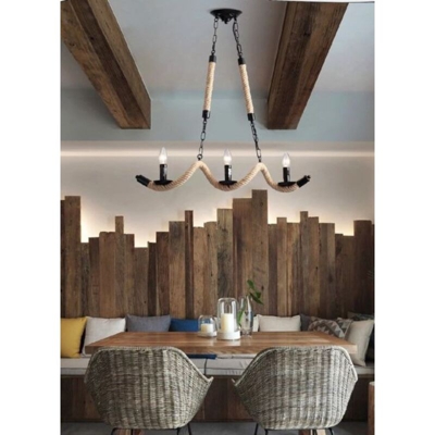 Lampadario a sospensione design industriale con corde e 3 punti luce E14 a candela - UNIVERSO
