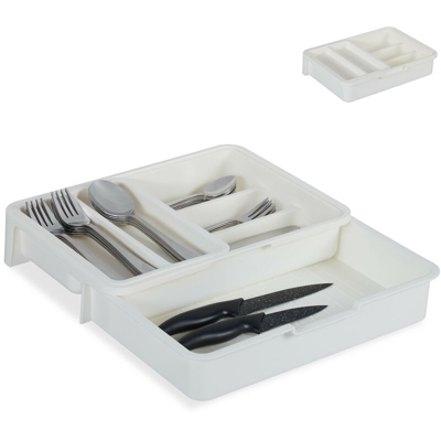 Portaposate da Cassetto, Regolabile, 7 Scomparti, Posate & Accessori Cucina, Plastica, 6x23,5x31,5 cm, bianco - RELAXDAYS
