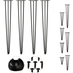 Hairpin Legs, Set da 4, 3 Aste, Metallo, Gamba Tavolo a Forcella, Sgabello Tavolo e Armadio, Alte 86 cm , Nero - RELAXDAYS en oferta
