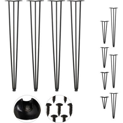 Hairpin Legs, Set da 4, 3 Aste, Metallo, Gamba Tavolo a Forcella, Sgabello Tavolo e Armadio, Alte 86 cm , Nero - RELAXDAYS