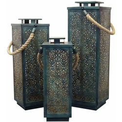 Set Di 3 Lanterne In Metallo Stile Orientale Di Design Moderno Portacandela Da Appendere , G.69 X 20 X 20/M.57 X 18 X 18/P.47 X 16 X 16 - MILANI HOME en oferta