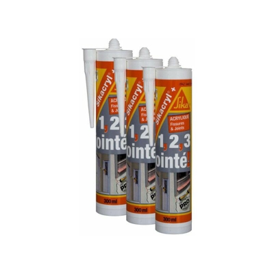 Sigillante acrilico SIKA Sikacryl Plus - Bianco - Confezione da 3 cartucce da 300 ml
