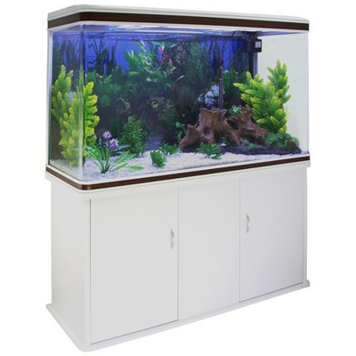 Acquario 300 Litri Con Armadietto Bianco E Kit Con Piante E Ghiaia Bianca 143cm X 120cm X 39cm
