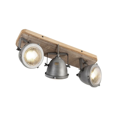Faretto emado - Industriale - Legno,Acciaio - Grigio/Marrone - Oblungo Max. 3 x Watt - Qazqa