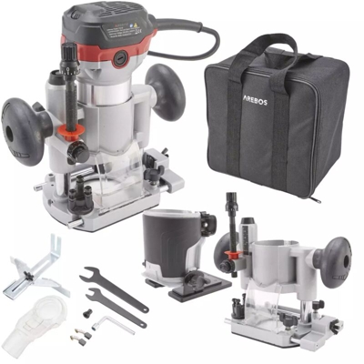 AREBOS Fresa verticale Deluxe con tagliabordi e base per immersioni 710W